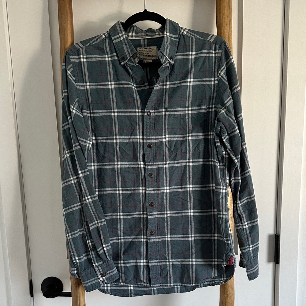 Cotton On Teal and White Plaid Button-Down Shirt